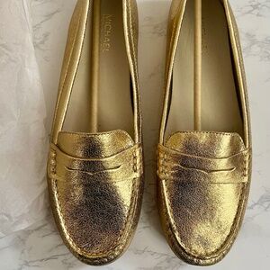 Michael Kors metallic leather loafers size 10